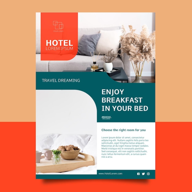 Modern hotel flyer template with photo