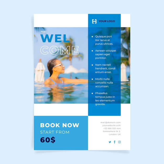 Modern hotel flyer template with photo