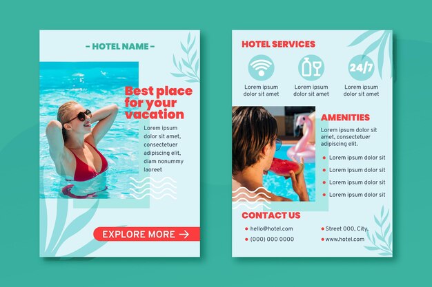 Modern hotel flyer template with photo