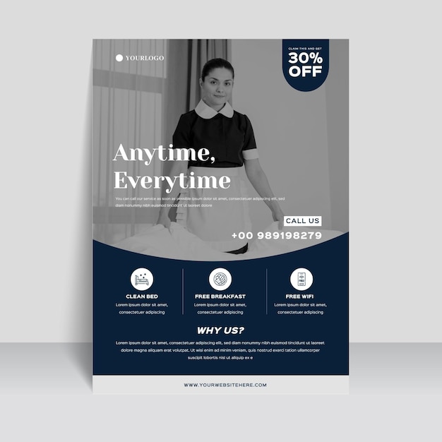 Free Vector modern hotel information flyer template with photo