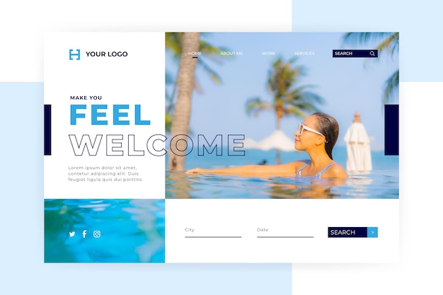 Modern hotel landing page template with photo