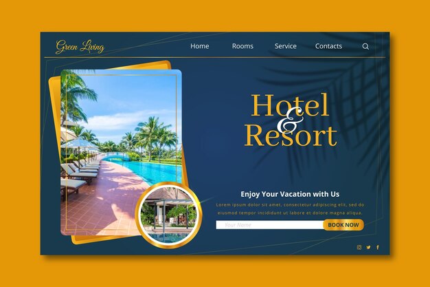 Modern hotel landing page template with photo