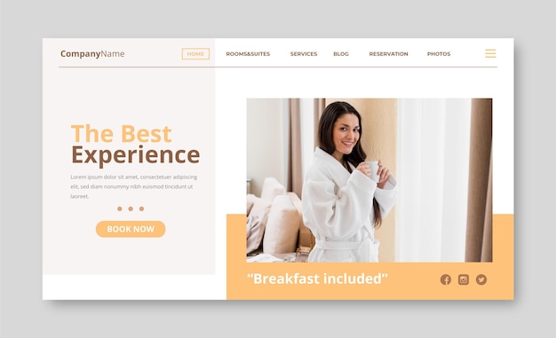 Modern hotel landing page template with photo