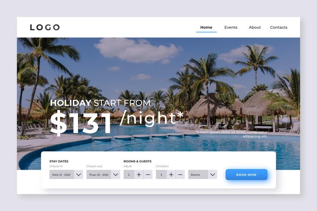 Modern hotel landing page template with photo