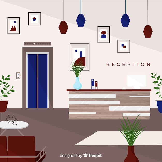 Modern hotel reception composition