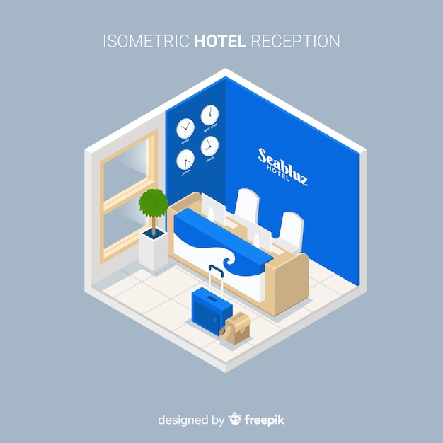 Modern hotel reception with isometric view