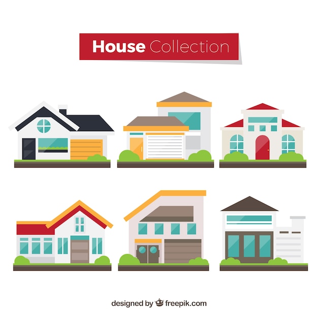 Free Vector modern house collection of six