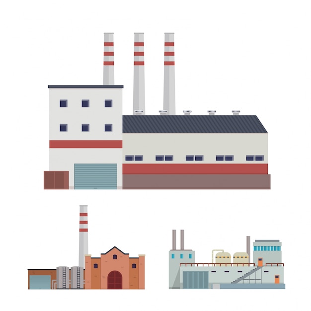 Free Vector modern industrial factory and warehouse logistic building illustration set