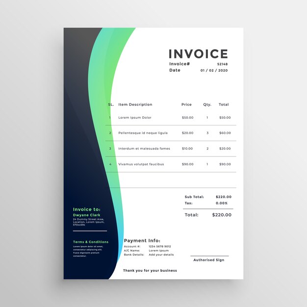 modern invoice template in wavy style