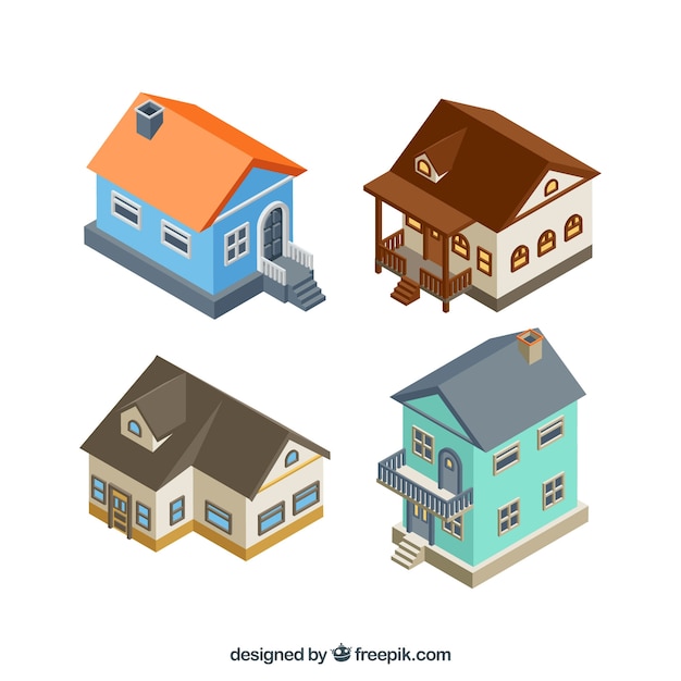 Free vector modern isometric house collection