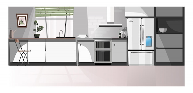 Modern kitchen room with appliances illustration