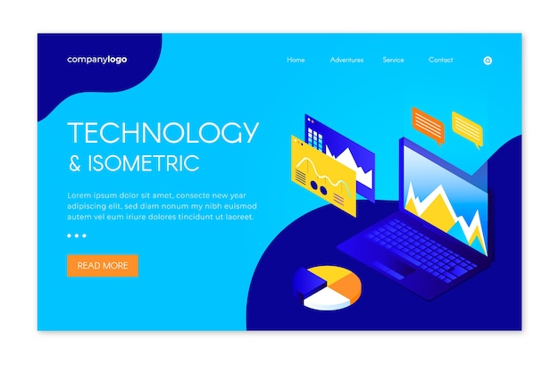 Free vector modern landing page with isometric laptop