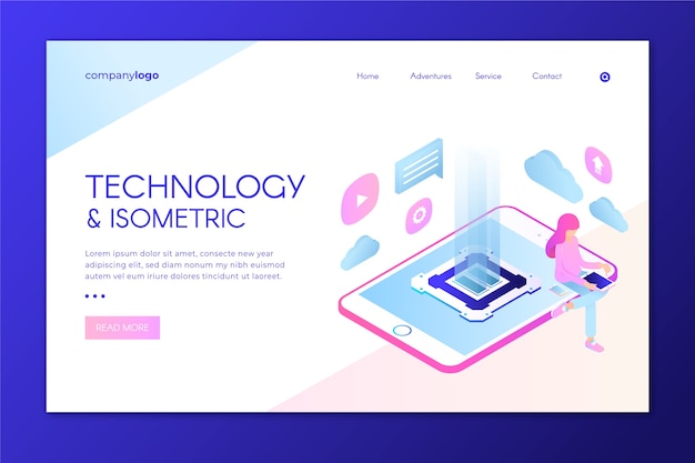 Modern landing page with isometric tablet