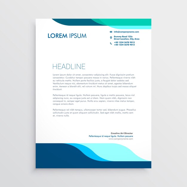 Modern letterhead design with clean blue shapes