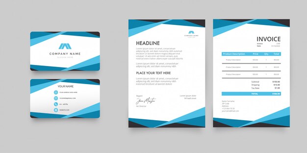 Modern Letterhead Stationery Pack with Blue Shapes