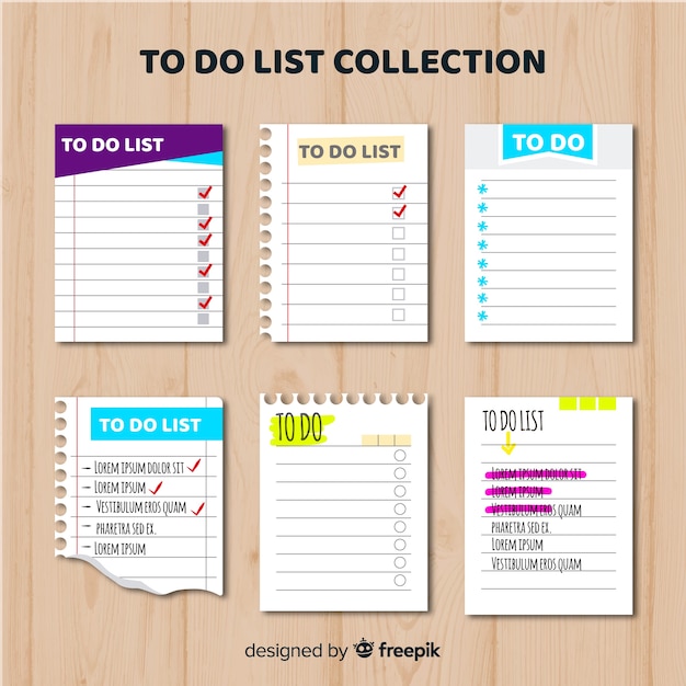 Free Vector modern to do list collection with colorful style