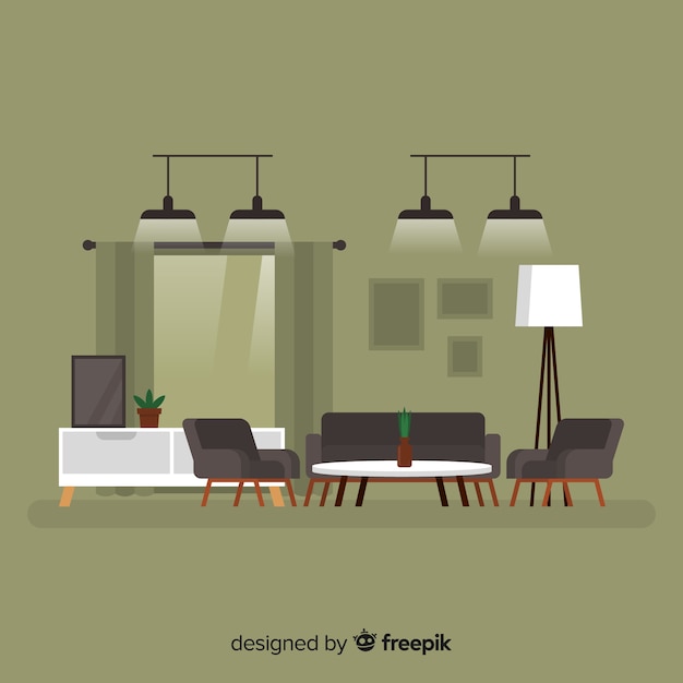 Free Vector modern living room interior design with flat design