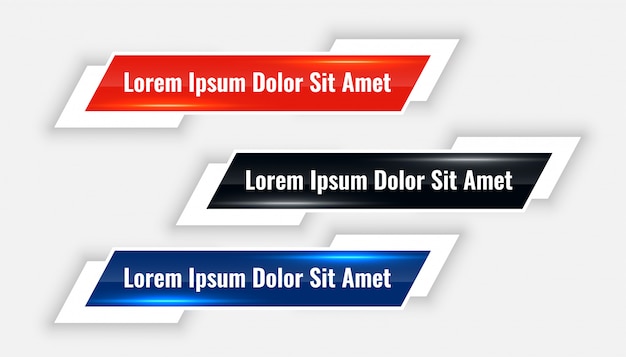 Free Vector modern lower thirds banner set in three colors