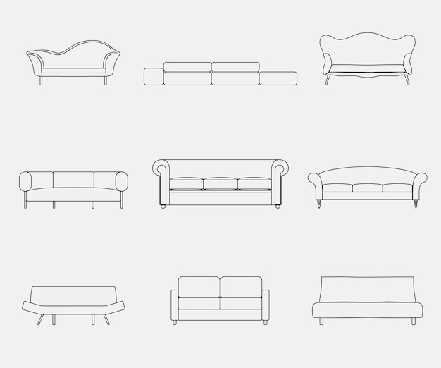 Modern luxury sofas and couches furniture icons set for living room vector illustration