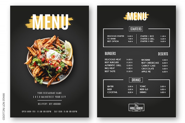 Modern menu restaurant grill