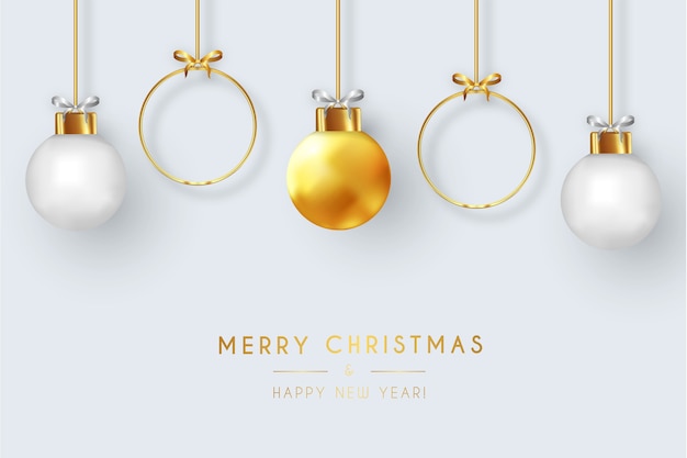 Free vector modern merry christmas card with realistic christmas balls