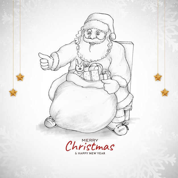 Free Vector modern merry christmas festival background with hand drawn santa claus