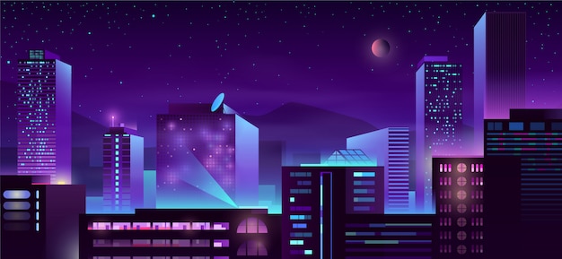 Modern metropolis night buildings cartoon