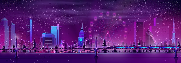 Modern metropolis night landscape cartoon vector