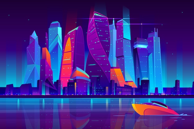 Modern moscow city cartoon vector night landscape. 