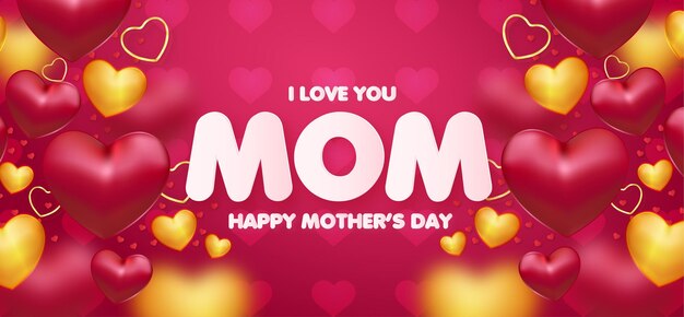 Modern Mothers day Background with Realistic Hearts Frame