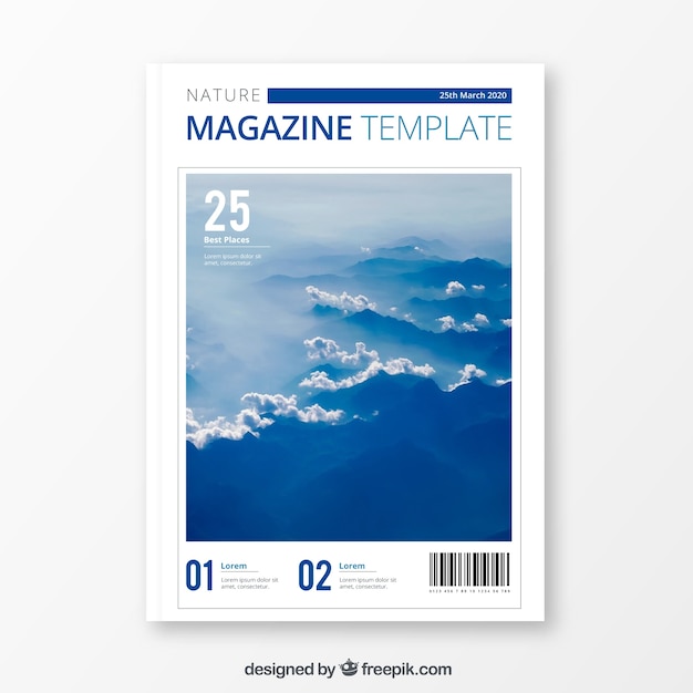 Free Vector modern nature magazine cover template with photo