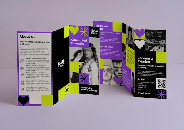 Modern neon studio trifold brochure template