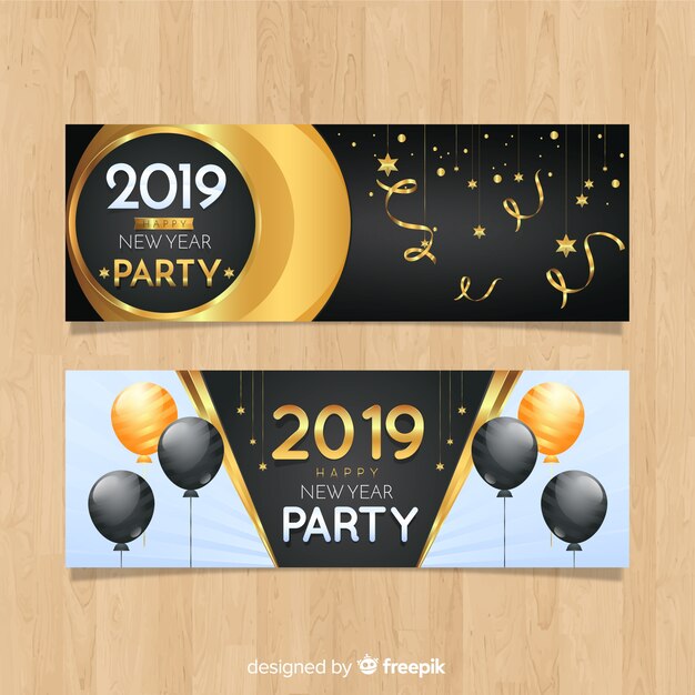 Modern new year party banners with flat design