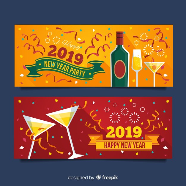 Modern new year party banners with flat design