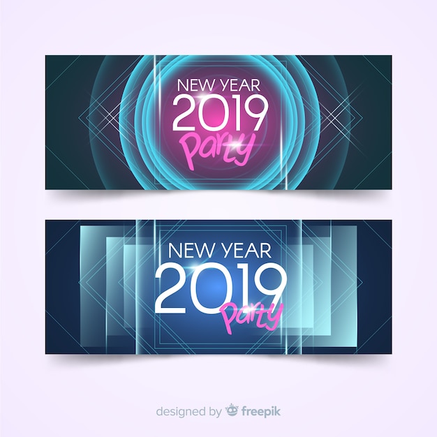 Free Vector modern new year party banners with flat design