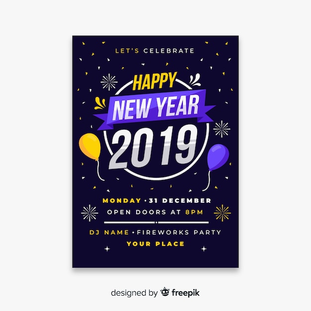 Modern new year party poster template with flat design