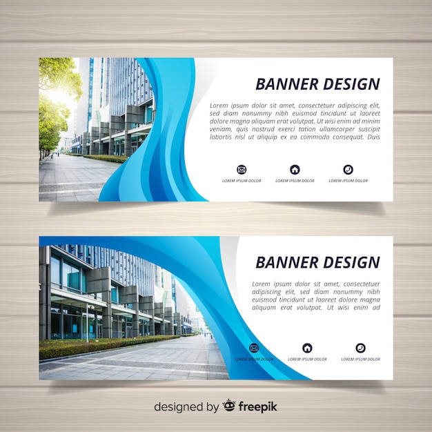 Free vector modern office building banners with photo