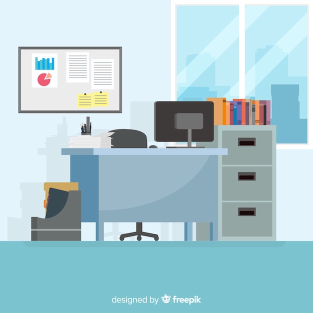 Modern office desk with flat design