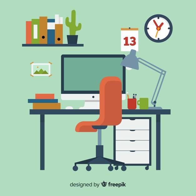 Modern office desk with flat design