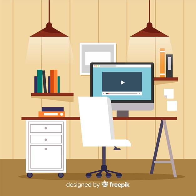 Modern office desk with flat design