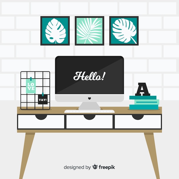 Free Vector modern office desk with flat design