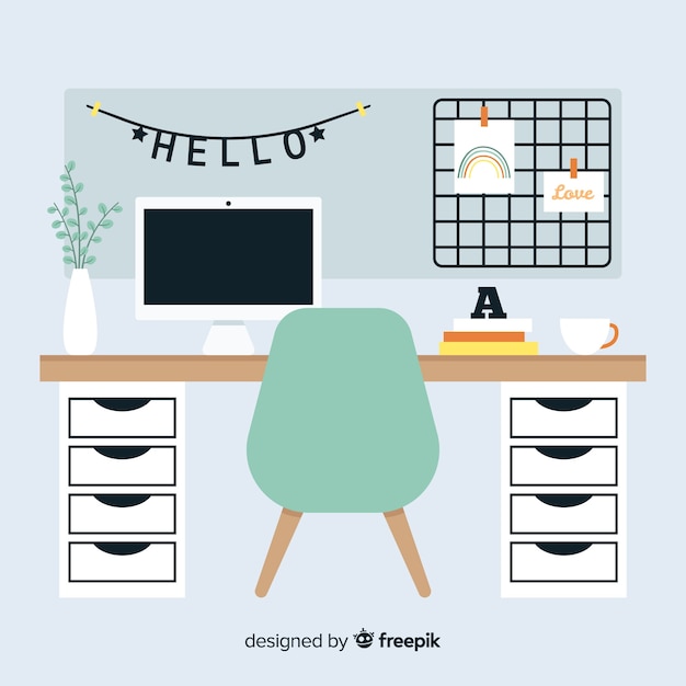 Free Vector modern office desk with flat design