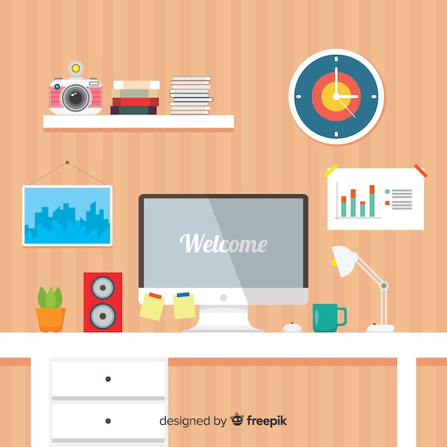 Free Vector modern office desk with flat design