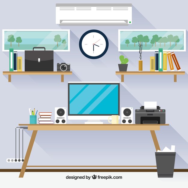 Free Vector modern office desk with frontal view