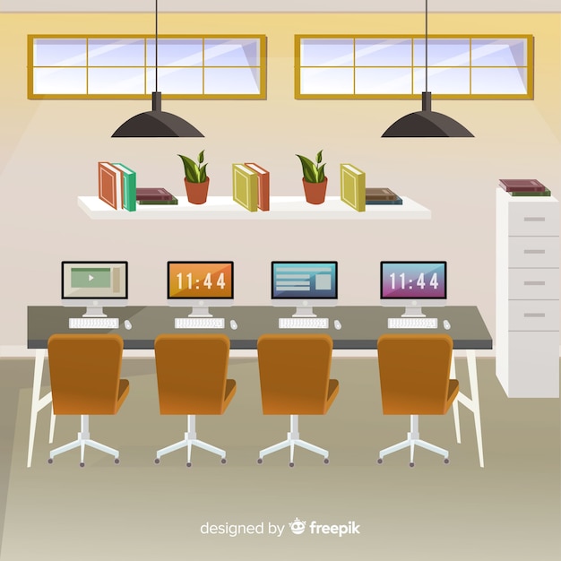 Free Vector modern office interior with flat design