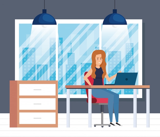 Free Vector modern office with businesswoman