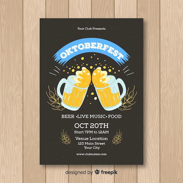 Modern oktoberfest flyer template with flat design