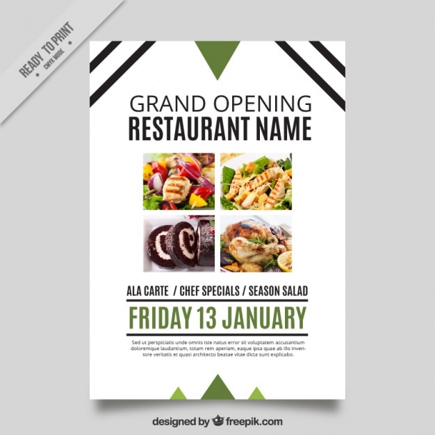 Free Vector modern opening restaurant brochure with lines and triangles