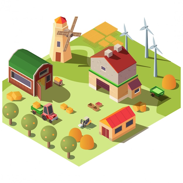 Free Vector modern organic farm, ranch yard isometric 