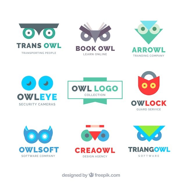 Modern owl logo collection of nine